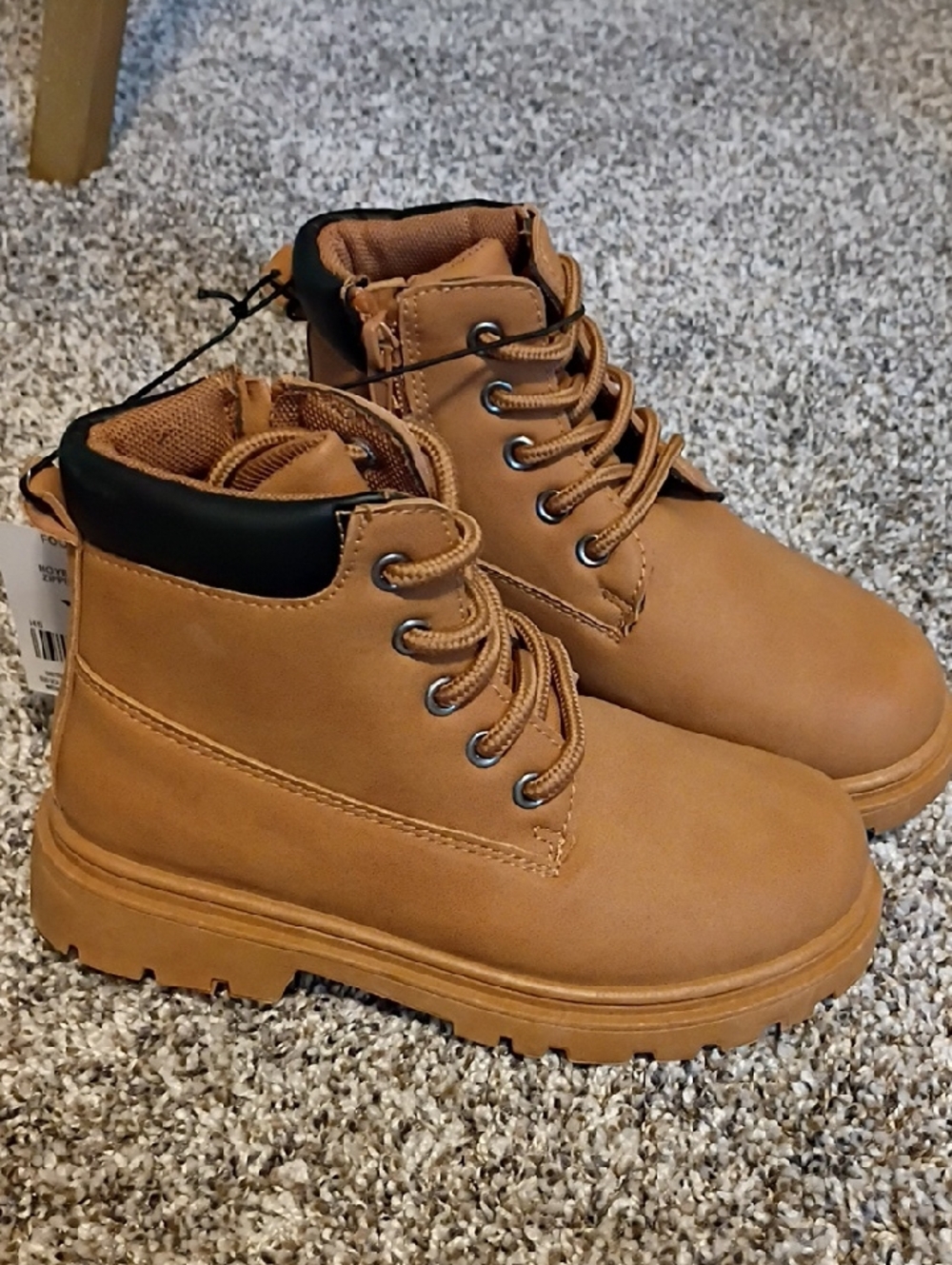 Kids Tan Lace-Up Ankle Boots with Padded Collar